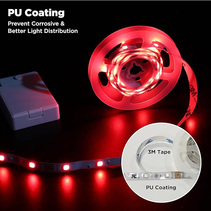 BestLuz LED Strip Lights Battery Operated 3.33ft x 2 Pack Flexible LED Light Strip Battery Powered Lighting for Bedroom Room Decor Cabinet Shelf TV Backlight Red