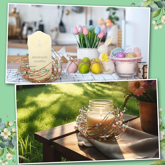 Daifunli 2 Pcs Spring Country Primitive Pip Berry Candle Ring Vintage Pip Berries Wreaths for Pillar 3.9 Inch Candles Holder for Spring Easter Rustic Table Centerpiece Decor
