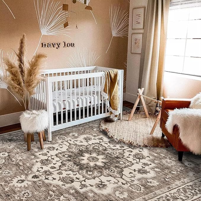 TOPRUUG Washable Oriental Area Rug - 8x10 Rugs for Living Room Soft Carpet for Bedroom Waterproof Floral Distressed Indoor Stain Resistant Non-Shedding Floor Carpets (Beige, 8x10)