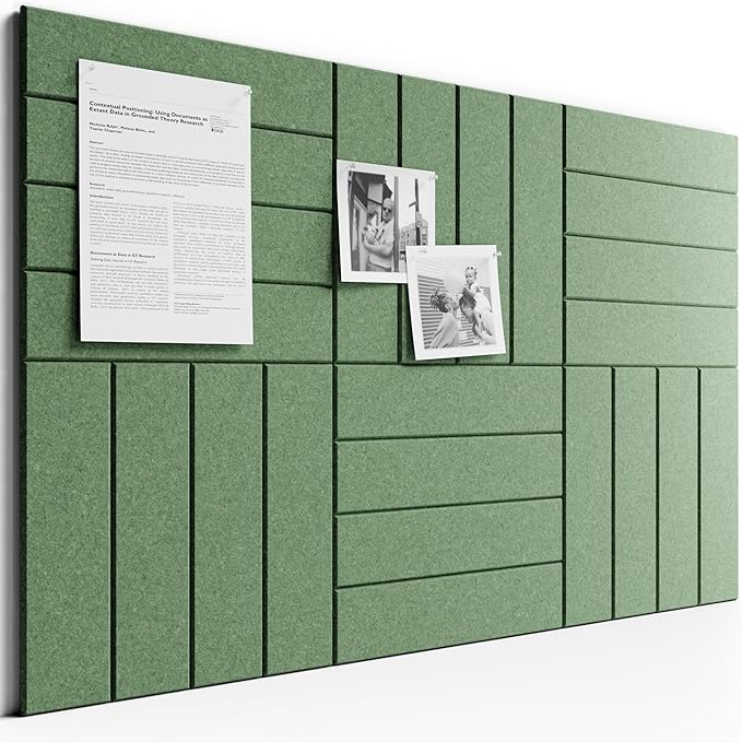Bumusty Large Cork Board Alternative-36 x 24" Felt Bulletin Board Tiles, with 30 Pushpins, 40 Adhesive Tabs, Bold-Stripe 6-Pack, Cork Boards for Office Push Pin Board Felt Board-Moss Green