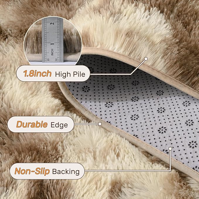 4x6 Area Rugs for Bedroom, Khaki Plush Fluffy Shaggy Living Room Rugs Non-Slip, Ultra Soft Carpet for Nursery Kids PlayRoom Dorm Office Indoor