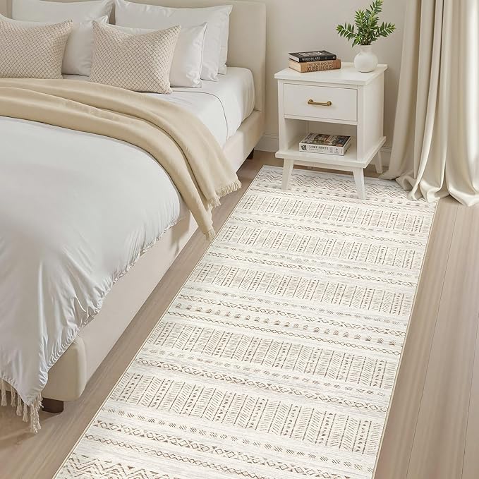 cotiled Hallway 3x10 Runner Rugs: Washable Boho Rugs with Non Slip Backing Large Soft Indoor Stain Resistant Carpet for Living Room Bedroom Farmhouse Dining Room Lightweight Home Decor Brown/Cream