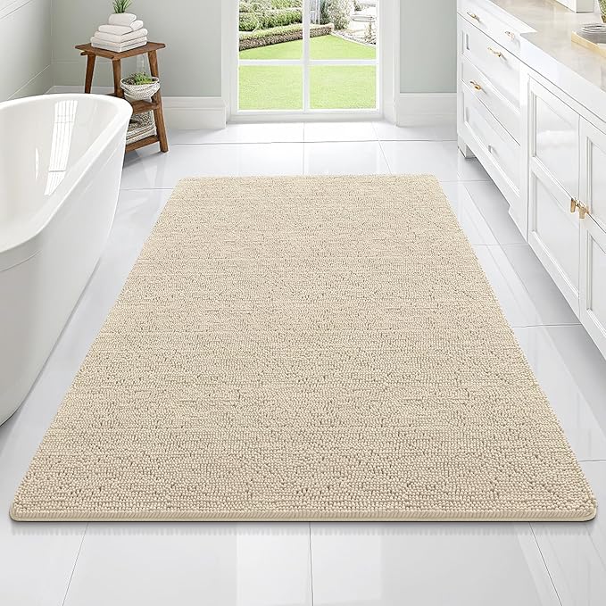 OLANLY Large Bathroom Rugs 70x46, Extra Soft Absorbent Chenille Bath Rugs, Rubber Backing Quick Dry, Machine Washable Bath Mats for Bathroom Floor, Tub and Shower, Home Decor Accessories, Sand