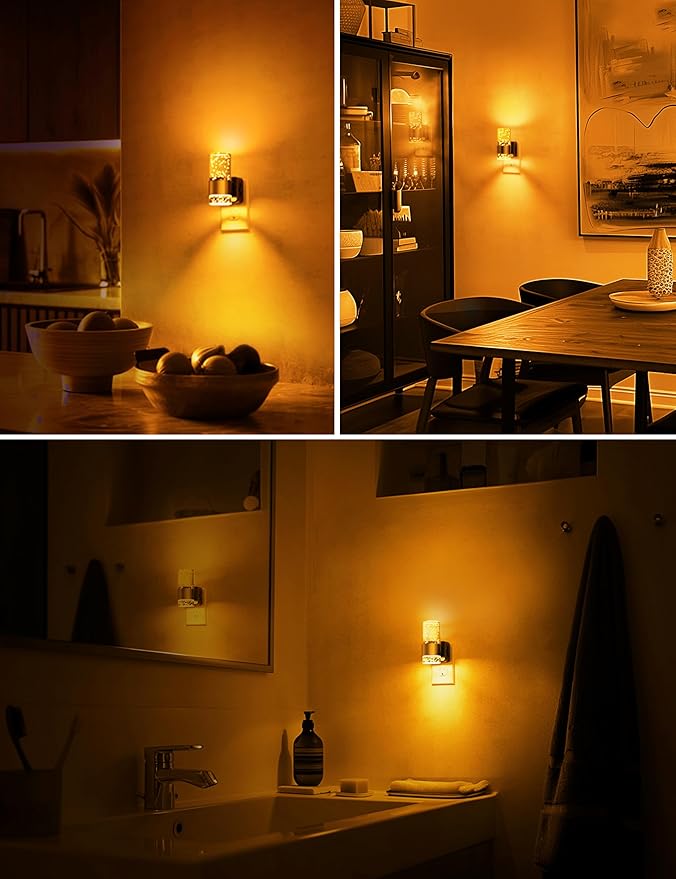 L LOHAS LED Night Lights Plug into wall, Amber Night Light with Adjustable Brightness, Plug in NightLight with Auto Light Sensor, Wall Sconce-Style Design Night Light for Bathroom,Hallway, 2 Pack