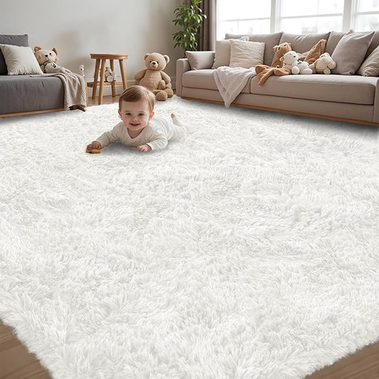 4x6 Area Rug for Living Room:Ultra Soft Fluffy Shag White Rugs,Large Fuzzy Plush Indoor Non Slip Carpet Washable Rug for Bedroom Kids Nursery Office Dorm Modern Decor(White 4'x6')