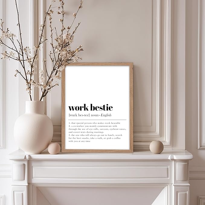 Poster Master Typography Poster - Dictionary Print - Work Bestie Definition, Special Person Who Makes Work Bearable - Gift for Colleague, Friend - Wall Decor for Home, Office, 11x14 Beige Framed