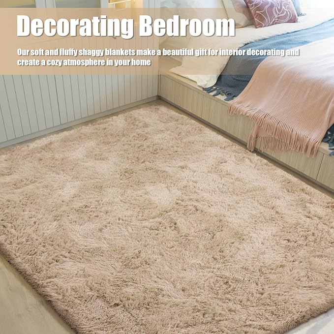 6x9 Fluffy Area Rug for Living Room,Shag Area Rugs for Bedroom,Soft Fuzzy Rug Non-Shedding Indoor Plush Carpet for Kids Bedroom Nursery Dorm Home Decor,Beige