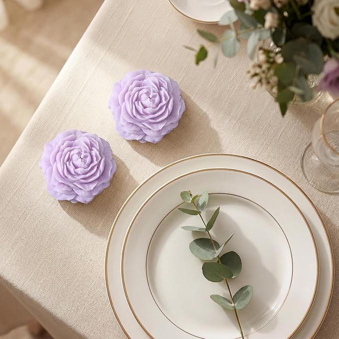 Roowest 3 Pcs Flower Shape Trendy Candles Floral Shaped Aesthetic Candle Soy Wax Handmade Minimalism Decorative for Home Spa Yoga Decor Art Gift (Purple)