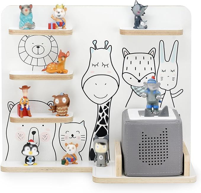 stadtecken Wooden Shelf for Music Box I Suitable for The Toniebox and ca. 35 Tonies I Perfect Storage in The Children's Room I for Setting up or Hanging (Medium, Friends)
