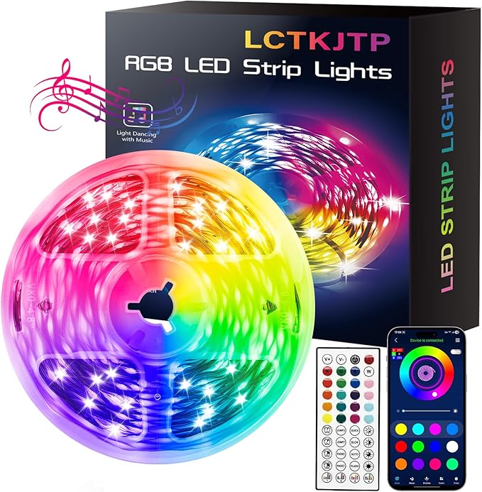 LED Strip Lights,RGB Music Sync Color Changing Led Lights with Smart App Control Remote & Remote Control,LED Lights for Bedroom,Room Essentials,Sense of Atmosphere Decorations(50FT-1Roll)