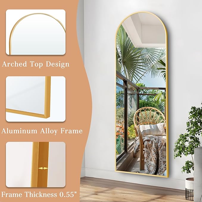 GlasFlength 57"x20" Arched Full Length Mirror, Stand Up Mirror Full Length for Bedroom & Cloakroom, Gold