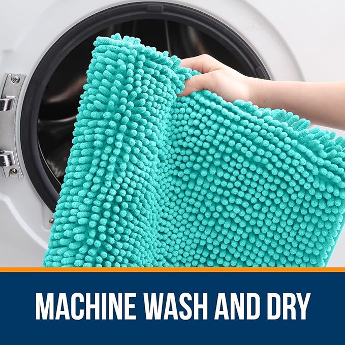 OLANLY Bathroom Runner Rugs 47x17, Extra Soft Absorbent Chenille Bath Rugs, Rubber Backing Quick Dry, Machine Washable Long Bath Mats for Bathroom Floor, Tub and Shower, Home Decor Accessories, Teal