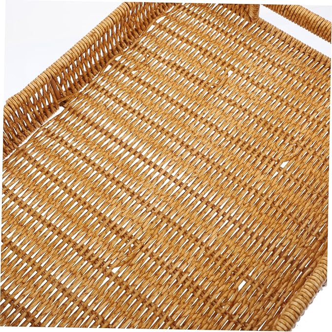 Woven Rattan Storage Basket Tray for Coffee Table Makeup Organizer Rectangular Design Suitable for Bathroom and Living Room Decor