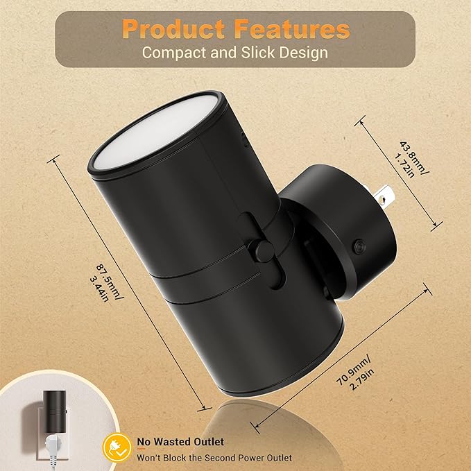 JandCase LED Night Light, Night Lights Plug into Wall with Dusk to Dawn Sensor, 5 Color Temperatures, Rotating Plug, Dimmable Nightlights, Adjustable Brightness for Bedroom Bathroom Hallway, 2 Pack