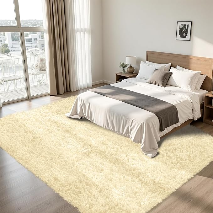 8x10 Area Rug for Living Room:Ultra Soft Fluffy Shag Cream White Rugs,Large Fuzzy Plush Indoor Non Slip Carpet Washable Rug for Bedroom Kids Nursery Office Dorm Modern Decor(Cream White 8'x10')