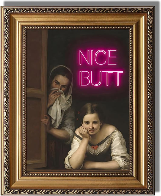 KBKBART Vintage Framed Wall Art for Living Room - Funny Bathroom Wall Decor, Bathroom Canvas Oil Painting Prints for Wall Decor, Gold Framed Funny Bathroom Signs for Bathroom Decor, 9"x12"