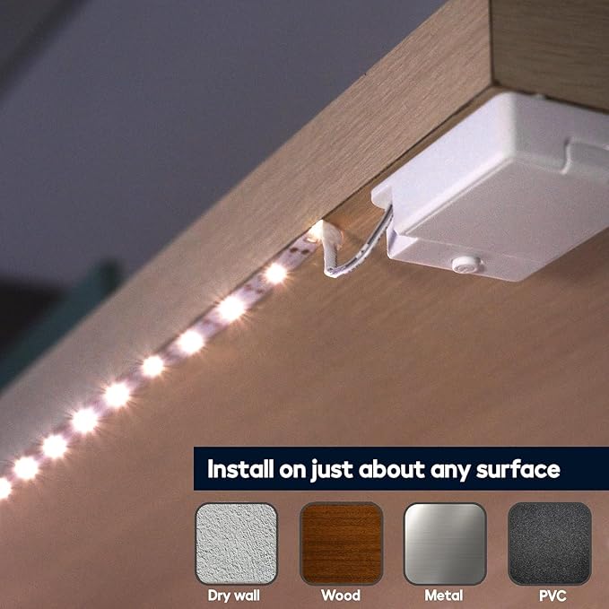 BestLuz Battery Powered LED Strip Lights, 3 Pack 40 Inch Battery Operated LED Strip Lights for Shelves and Under Cabinet Indoor Use, Cordless LED Light Strips Warm White 2700K
