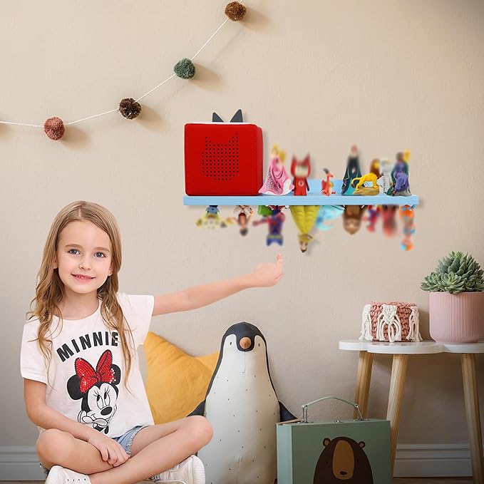 PHOENANCEE for Tonies Shelf Magnetic,for Toniebox Figures Storage Display Shelf 30-36 Character,Wall Floating Shelves Wooden,Compatible Charging Station for Children Kid's Room,Oak,1 Tier
