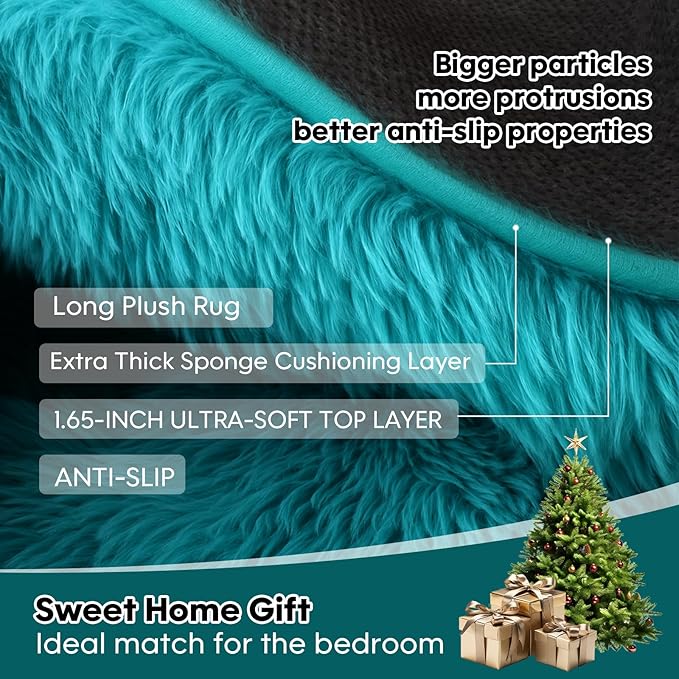 8x10 Area Rugs Living Room, Large Plush Fluffy Bedroom Carpet, Non-Slip Upgraded Indoor Thick Soft Rug, Modern Plush Carpet Suitable for Kids Home Decor Aesthetics Dorm,Teal Blue.