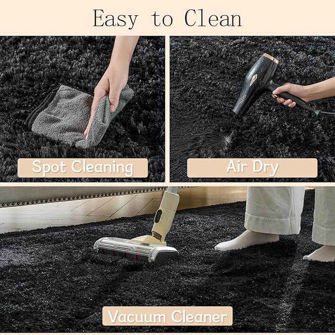 Fluffy Area Rugs for Bedroom - Soft Plush Shag Rug for Living Room Nursery Kids Room - Non Slip Fuzzy Shaggy Floor Carpets for Girls Boys Play Room Dorm Decor (Black, 5' x 7')