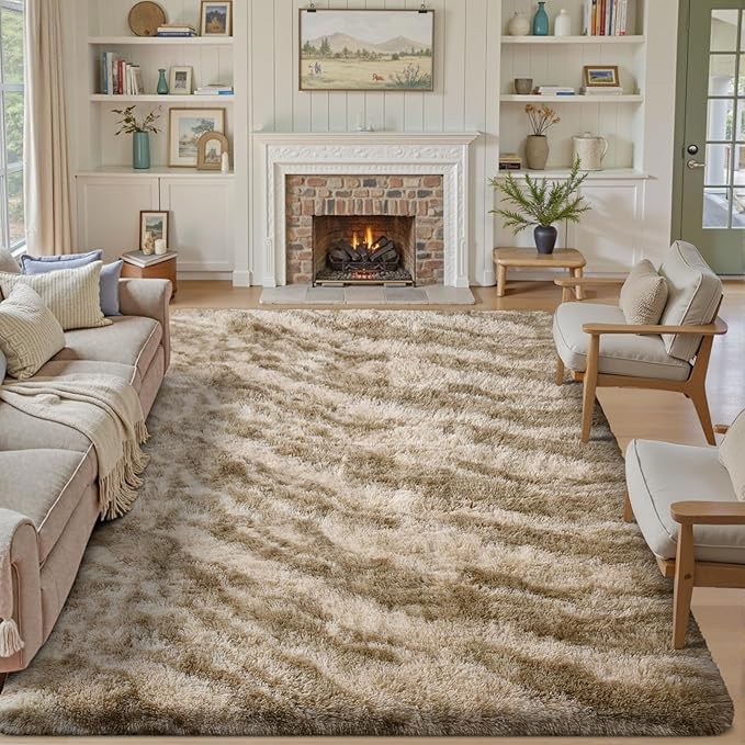 Area Rugs for Living Room 6x9 Feet, Soft Fluffy Shagg Plush Bedroom Rug Non-Slip,Large Carpet for Nursery Kids Dorm Home Decor Zebra Khaki