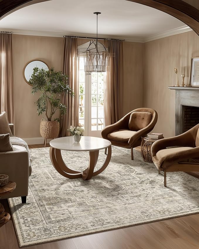 Washable Area Rugs for Living Room: 5x7 Bedroom Area Rugs Boho Vintage Rugs Stain Resistant Non Slip Low Pile Soft Lightweight Carpet for Kitchen Dining Room Farmhouse Nursery Kids Room Home Office