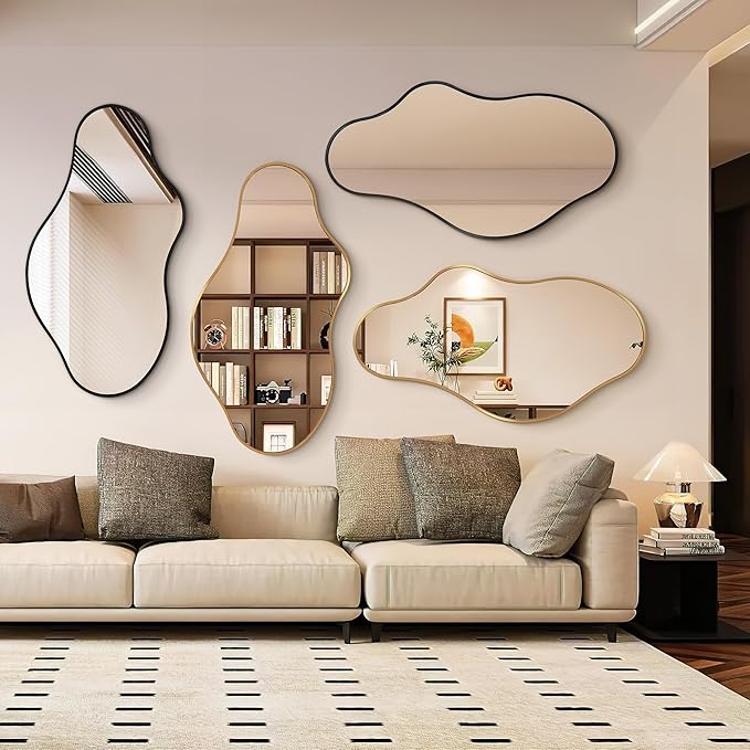 Dorlicecass Bathroom Mirrors for Over Sink - Long Wall Mirrors Decorative 20"x 36" Asymmetrical Abstract Aviation Aluminum Alloy Frame Unique for Bedroom, Living Room, Cloakroom, Entryway Gold