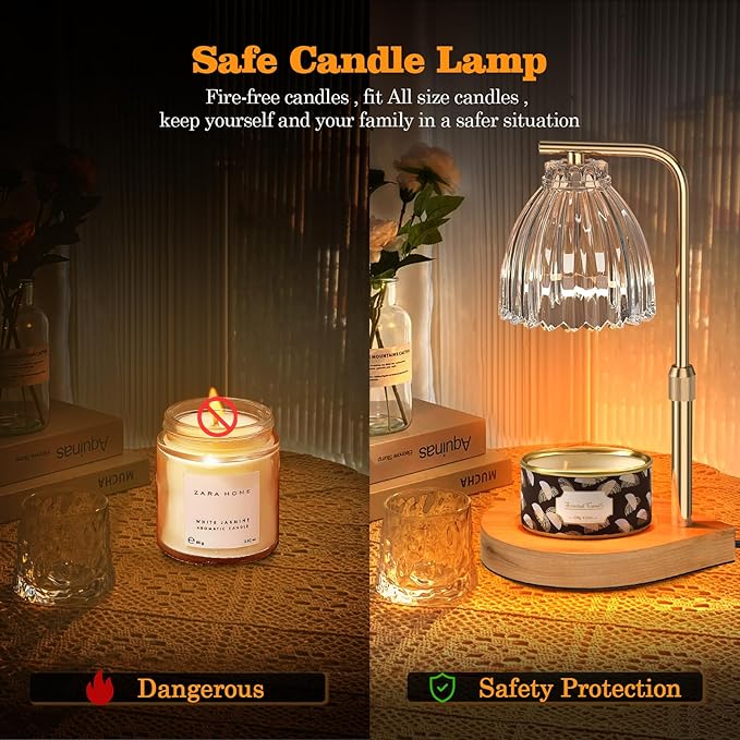 Mothers Day Gifts, Candle Warmer Lamp with Adjustable Height, Timer & Dimmer, Birthday Gifts for Women, Elegant Gift Box & Greeting Card, Candle Lamp with 2 Bulbs for Home Decor/Bedroom/Office