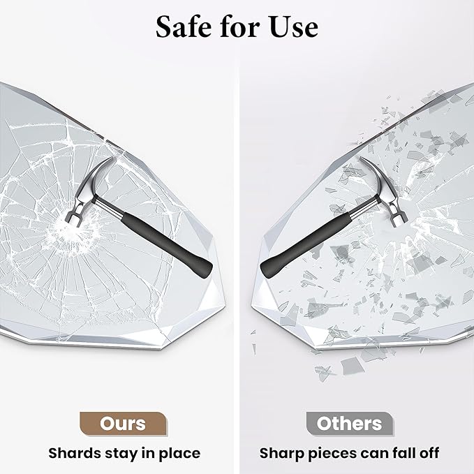 30 Inch Large Faceted Round Wall Mirror, Diamond-Beveled Circle Bathroom Mirror with Solid Backing, Big Sparkle Decor Mirror for Living Room, Fireplace & Master Vanity