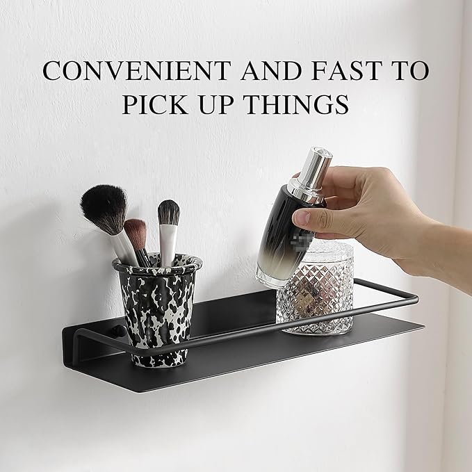 RFOUO Metal Wall Shelf, Metal Floating Shelf, Black Floating Shelf, Small Shelf for Wall, Display Shelves for Bathroom Bedroom Kitchen (Black, 20Inch)