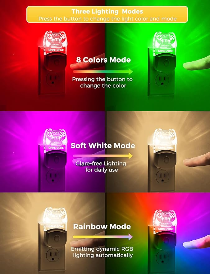 L LOHAS LED Game Sign Gamepad Shape Night Light, Plug in Night Light with Multi Color Personalized, Dusk to Dawn Sensor, Ideal for Boys, Game's Room Decor, Bedroom[2 Pack]