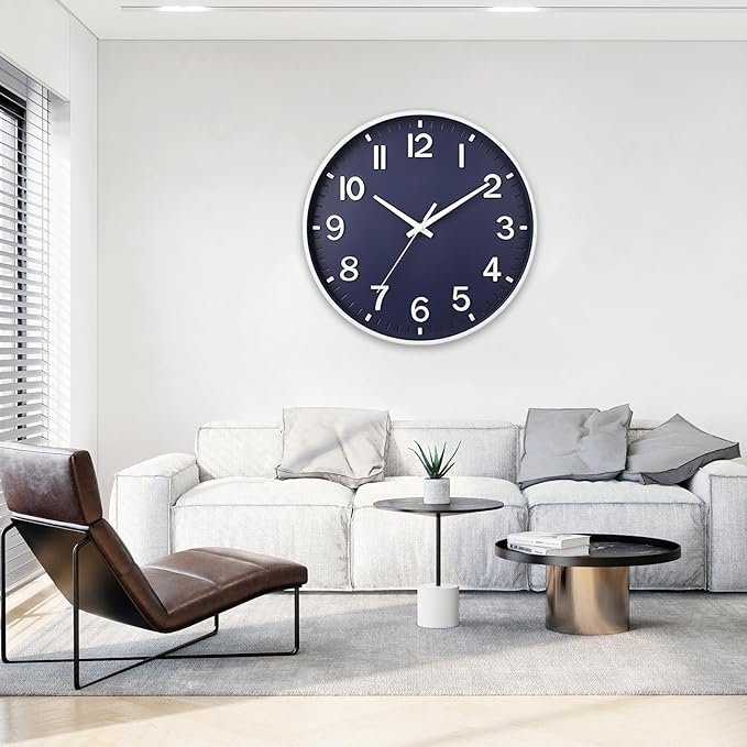 HZDHCLH Wall Clocks Battery Operated,Wall Clock Navy Blue,12 inch Wall Clock Silent Non Ticking Modern 3D Numbers for Kitchen Bedroom Living Room Office Classroom Decor