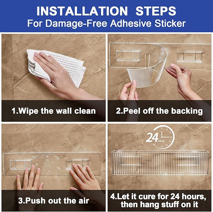 2-Pack Acrylic Wall-Mounted Make up Organizer Shelves with 3 Compartments, Adhesive Bathroom Organizer Storage,Shower Caddy Cabinet Door Organizer for Makeup and Skincare