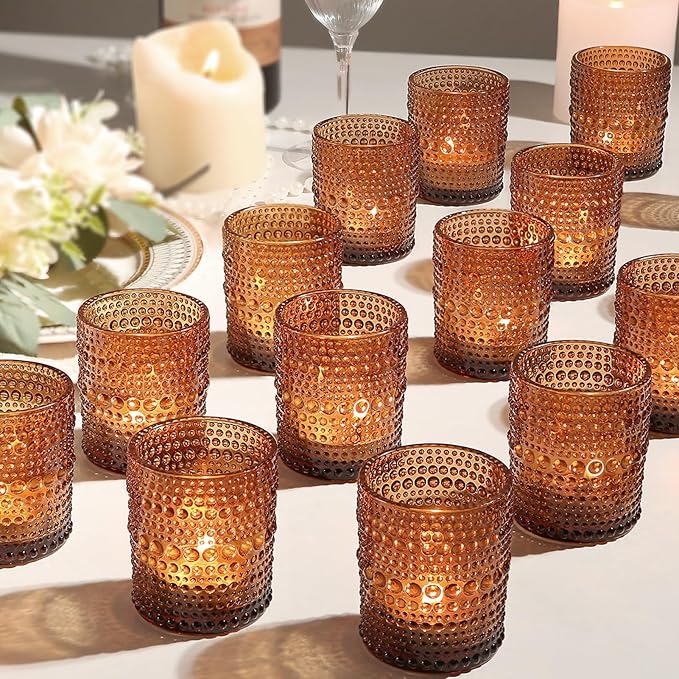 72pcs Amber Votive Candle Holders, 2x2.5in Vintage Glass Small Tea Light Candles Holders for Home Decor, Tealight Candle Holder Decor for Wedding Centerpieces Baby Shower