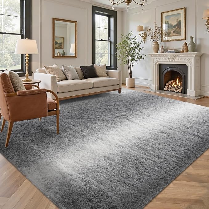 Area Rugs for Living Room 8x10 Feet, Soft Fluffy Shagg Plush Bedroom Rug Non-Slip,Large Carpet for Nursery Kids Dorm Home Decor Gradient Grey