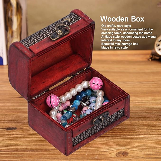 Gavigain 4PCS Retro Wooden Storage Box, Art Craft Classic Ornament Jewelry Organizer for Cosmetics Sweets Bedroom Home Decor