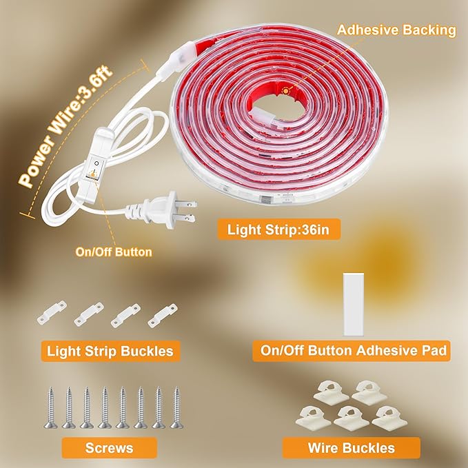 maylit Under Cabinet Strip Lighting Plug in 36in, Ultra Bright Small LED Light Bar, 2700K Warm White, Wired Lights for Kitchen Cabinet, Counter, Workbench, Desk, Closet, Shelf, Indoor