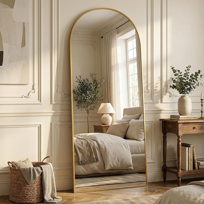 Suidia 68"x26" Arched Full Length Mirror with Stand, Full Body Mirror with Aluminum Frame, Freestanding/Leaning/Wall-Mounted, Floor Mirrors for Bedroom, Living Room, Entryway, Dressing Room, Gold