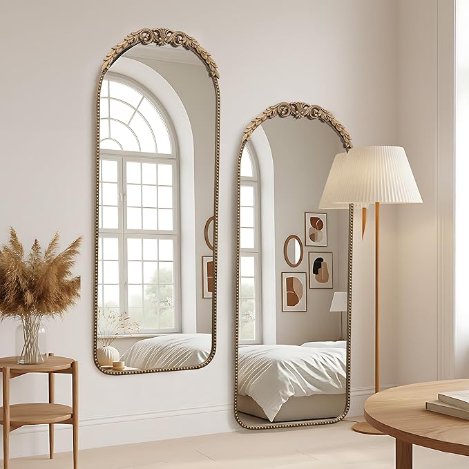Besdomus Vintage Full Length Mirror: 56"x 21" Large Gold Floor Mirror - Traditional Ornate Baroque Antique Body Mirrors for Bedroom/Cloakroom/Entryway/Hallway/Wall - Home Decor for Living Room