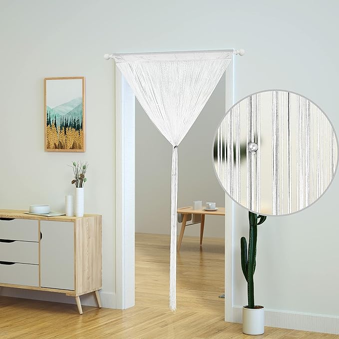 YaoYue Beaded Curtain Door String Curtains for Doorway Tassels Beads Hanging Fringe Hippie Room Divider Window Hallway Entrance Wall Closet Bedroom Privacy Decor (39×79in/100×200cm, White)