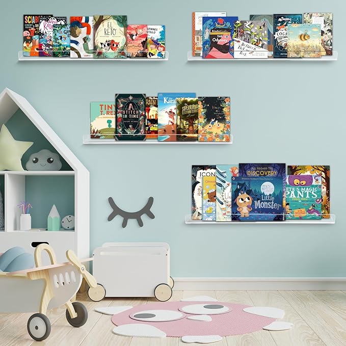 Dezzer 6 Pack Acrylic Shelves for Wall, 15" Clear Acrylic Floating Shelves for Bathroom Bedroom, Invisible Bookshelf Wall Ledge Storage Shelf Books Perfume Toys Action Figure Display Shelves