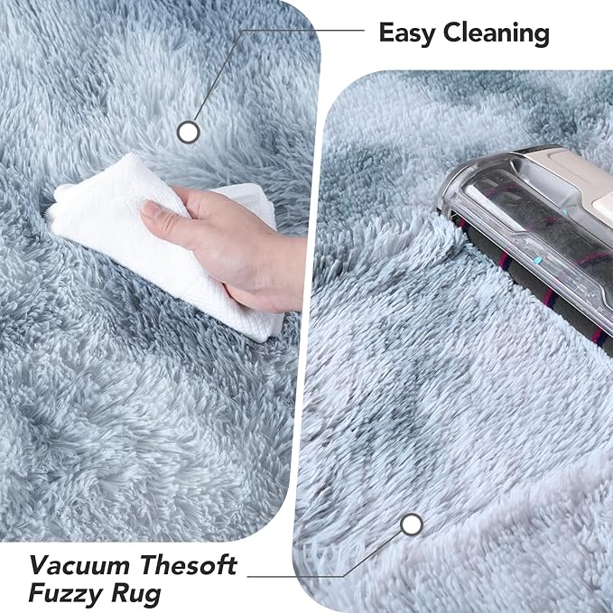 Fluffy Area Rug for Bedroom: Grey Plush Soft Bedside Dorm Area Rug - Small Carpets for Bedroom Kids Room Nursery (Tie-Dyed Light Gray, 3x5Feet)