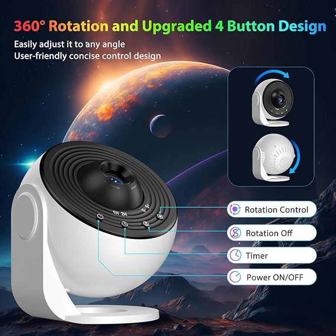 Galaxy Projector for Bedroom Pro Version, Upgraded Film Disc Star Projector for Kid 12 in 1 Planetarium Projector HD Image Adjustable Knob 360° Rotating 1/2h Timer Simple 4-Button Control