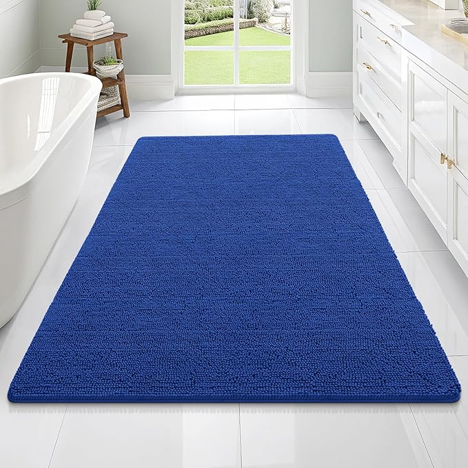 OLANLY Large Bathroom Rugs 70x46, Extra Soft Absorbent Chenille Bath Rugs, Rubber Backing Quick Dry, Machine Washable Bath Mats for Bathroom Floor, Tub and Shower, Home Decor Accessories, Royal Blue