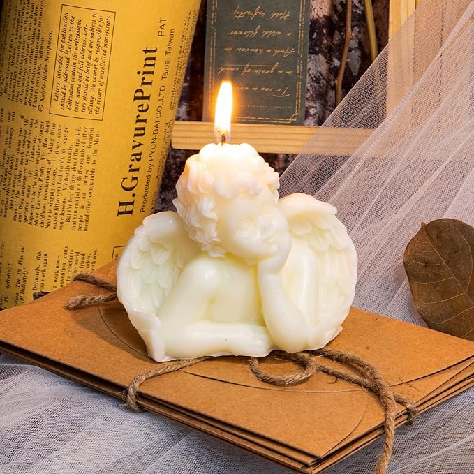 Nuanchu 2 Pieces Eclectic Angel Decor - White Angel Scented Candle Wax Vegan Candle for Trendy Bedroom Decorative