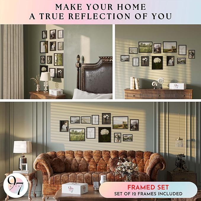 97 Decor Vintage FRAMED Wall Art - Framed Vintage Wall Art Prints, Landscape Prints For Wall Decor, Botanical Paintings For Home Bedroom (BLACK FRAME)