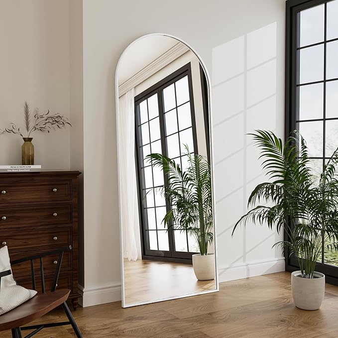 Rowjut Floor Length Mirror, 71"x26" Arched Full Length&Standing Hanging or Leaning&Freestanding Full Body Mirrors, Wall Mounted Mirror with Thin Aluminum Frame (White)