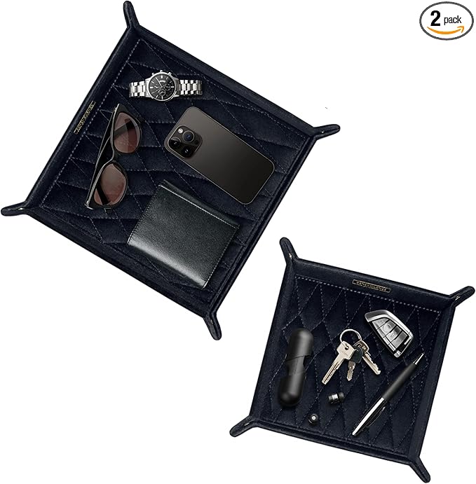Benevolence LA Perfume & Jewelry Trays for Dresser, Set of 2 | Vanity Valet Organizer, Catch-All Tray for Makeup & Accessories | Decorative Desk & Dressing Table Organizer – Ebony