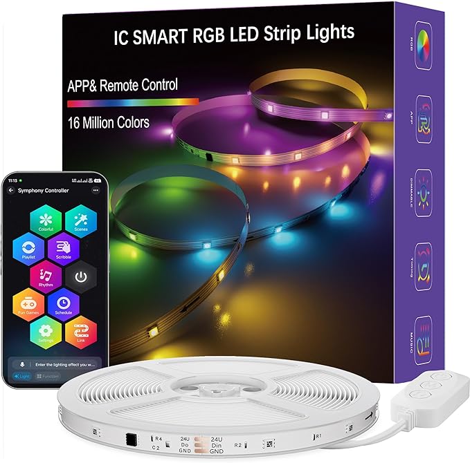 Smart IC RGB LED Strip Lights 65.6FT, Segmented DIY Color Changing, Rainbow Chasing Effects, WiFi App/Voice Control, Music Sync, Works with Alexa & Google Assistant, LED Lights for Bedroom Decor
