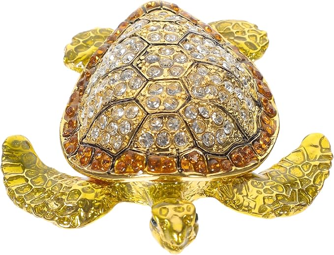 NOLITOY Turtle Jewelry Storage Box with Tin Alloy and Embedded Crystals, Multifunctional Desktop Jewelry Organizer and Cosmetics Holder for Home Decor